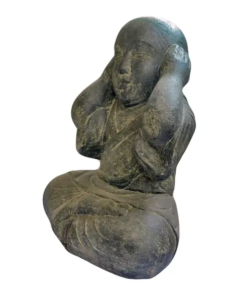 Product image of the product “Sitting monk with closed ears, 46 cm height, cast stone, handcrafted & coloured Not Hear | 45 cm”